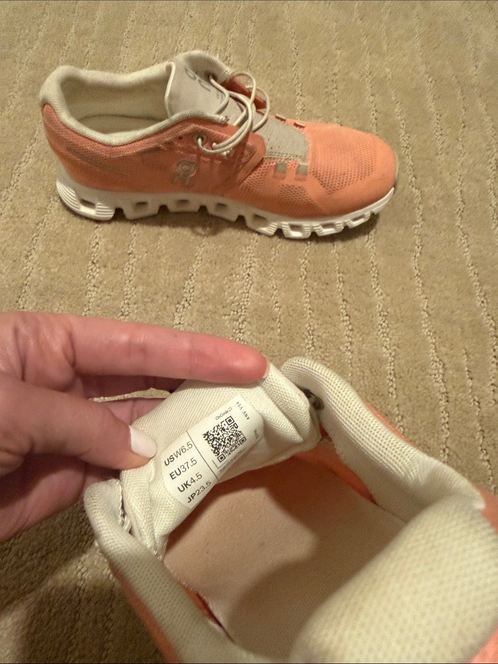 On Running Coral and White Women's Athletic Shoes - Picture 2 of 4